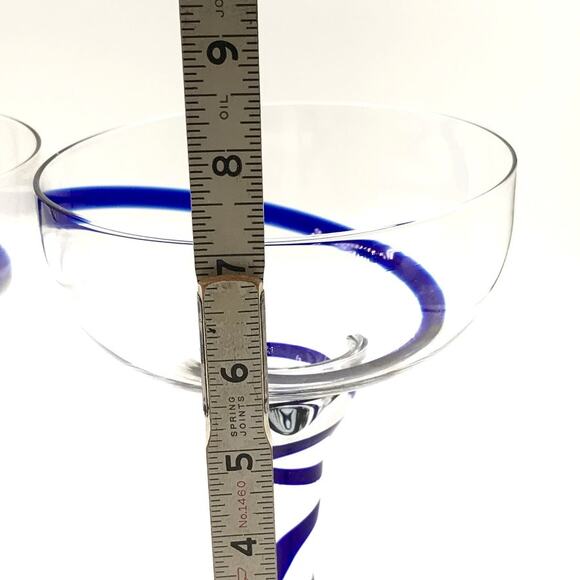 Vintage Pier 1 Blue Swirl Margarita Glasses Set of 2- Size 7" Tall x 5" Diameter - Picture 11 of 12